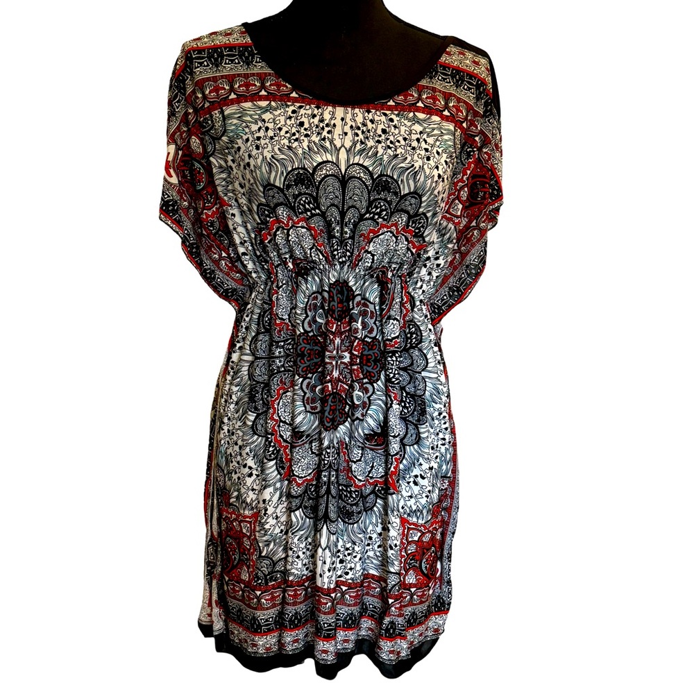 Mandela Print - Black red and white tunic dress - L/XL